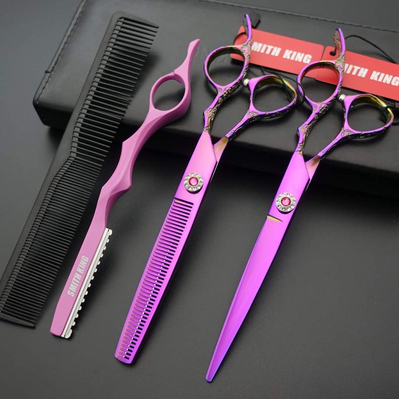 Smithking Professional Hair Cutting Scissors Set with Razor Comb Case,Hair cutting shears Hair Thinning shears with rose handle (7.0 inches) - Image 2